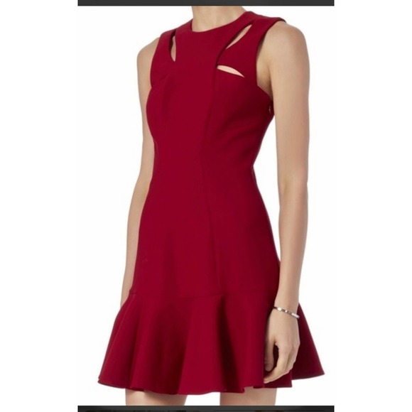 NWOT CINQ A SEPT SCORPIO TULIP HEM CUTOUT RED DRESS - Picture 1 of 10